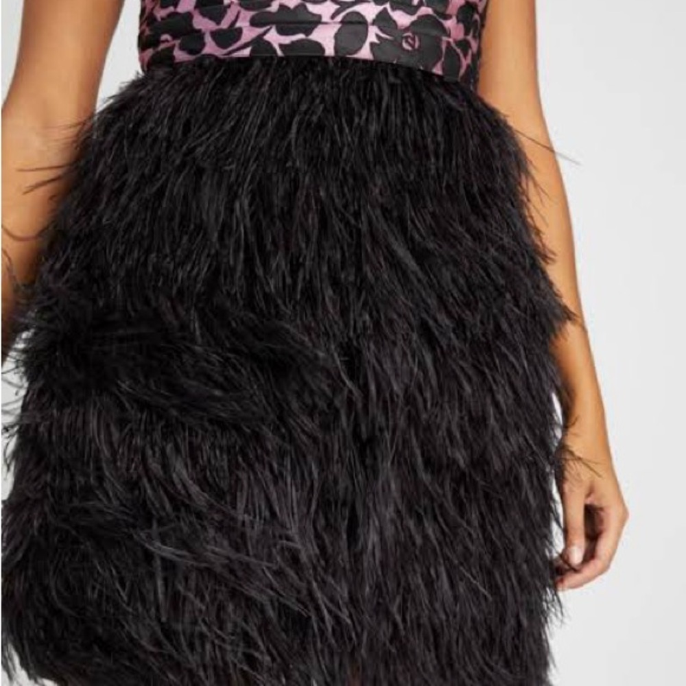Kate Spade Pink and Black Rosy Garden Feather Trim Dress